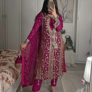 Pakistani Eid-Ramadan Wear Beautiful Designer Shalwar Kameez Dupatta Dresses Women's Wear Heavy Embroidery Worked Straight Trouser Pant Suit