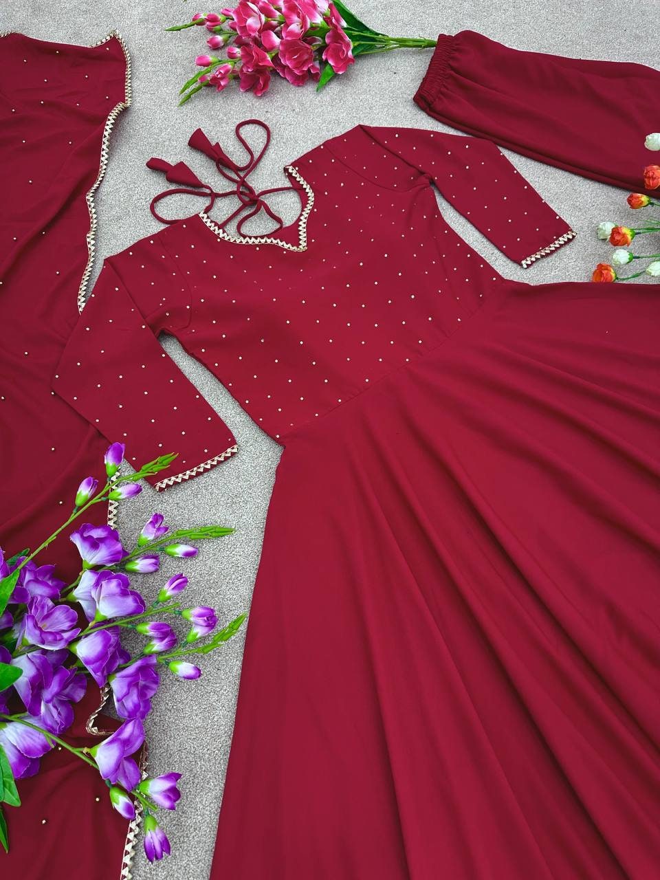 Grey Pant style Anarkali Faux Georgette main image 0