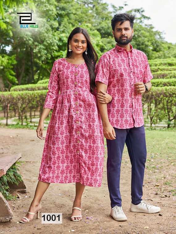 Buy now... Bagru hand block printed couples dress ( kurti + shirt ) by  whatsapp +918875877278 . | Couple dress, Hand block printed, Kurti