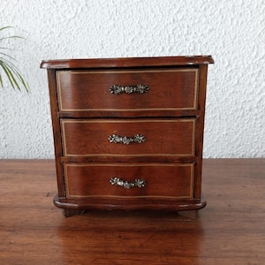 Vintage 80s Wooden Jewelry Box/Music Box
