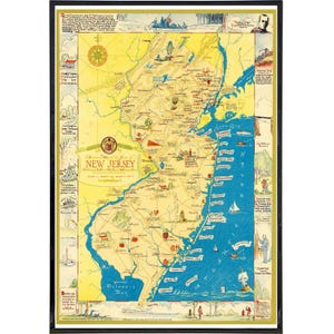 Vintage New Jersey Icon Landkarte Print