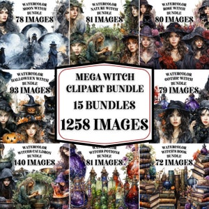 WITCH CLIPART BUNDLE 1258x Png - Watercolor - Fantasy - Transparent Digital Downloads for Commercial Use, Craft, Decor, Journals and more!