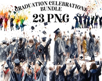 Paquete CLIPART DE CELEBRACIÓN DE GRADUACIÓN 23x Png - Acuarela - Graduado - Descargas digitales transparentes para uso comercial, artesanía, decoración y más