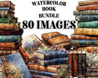 BOOKS CLIPART Bundle 80x Png - WATERCOLOR - Bookworm Fantasy Transparent Digital Designs for Commercial Use, Craft, Decor and More!