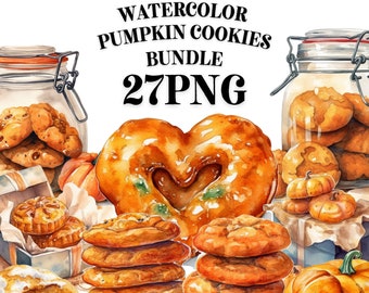 PUMPKIN COOKIE Clipart Bundle 27x Png - Watercolor - Baking - Transparent Digital Downloads for Commercial Use, Craft, Decor and More