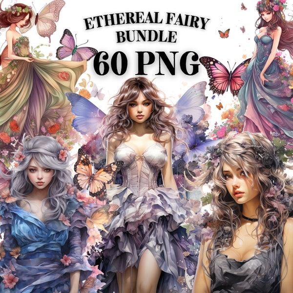 ETHEREAL FAIRY CLIPART Bundle 60x Png - Watercolor Fantasy Magical - Transparent Digital Designs for Commercial Use, Craft, Decor and More