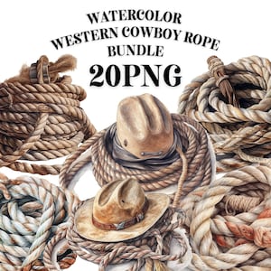 COWBOY SEIL CLIPART Bundle 20x Png - Western Aquarell - Wilder Westen - Transparenter digitaler Download für kommerzielle Nutzung, Basteln, Dekor und mehr