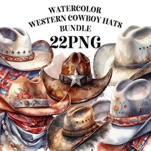 COWBOY HUT CLIPART Bundle 22x Png - Western Aquarell - Wilder Westen - Transparenter digitaler Download für kommerzielle Nutzung, Kunsthandwerk, Dekor und mehr