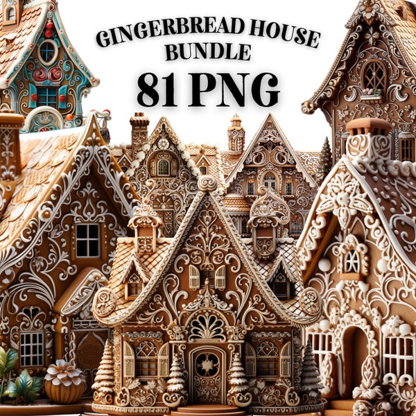 GINGERBREAD HOUSE CLIPART Bundle 81x Png - Watercolor - Holidays Christmas - Transparent Downloads for Commercial Use, Craft, Decor and More