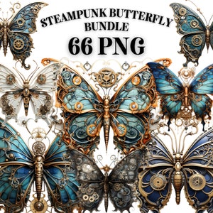 STEAMPUNK BUTTERFLY Bundle 66x Png - Aquarela Clipart - Fantasia - Download digital transparente para uso comercial, artesanato, decoração e muito mais