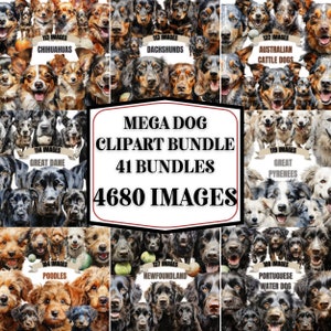 DOG CLIPART MEGA Bundle 5022x Png - 42 Breeds Watercolor - Dog Lover - Transparent Digital Download for Commercial Use, Craft, Decor N' More