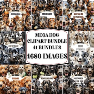 DOG CLIPART MEGA-bundel 5022 x png - 42 rassen aquarel - hondenliefhebber - transparante digitale download voor commercieel gebruik, ambacht, Decor N' More