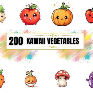 Kawaii Vegetable Clipart Bundle - 200x Cute Kawaii PNG Clipart Vegetable Clipart, Kawaii Plants Clipart Cute Kawaii Clipart Kawaii Stickers