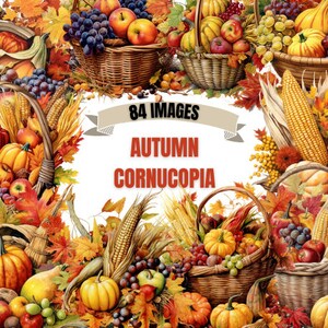 FALL CORNUCOPIA CLIPART Bundle 84x Png - Acquerello - Vacanze autunnali - Download trasparenti per uso commerciale, artigianato, arredamento e altro ancora