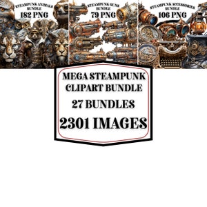 STEAMPUNK CLIPART Bundle 2301x Png Acuarela Fantasy Steampunk Diseños digitales transparentes para uso comercial, artesanía, decoración y más imagen 4