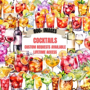 COCKTAIL WATERCOLOR CLIPART Bundle 800+ Png - Alcohol Illustration, Beer, Transparent Digital Designs for Commercial Use, Crafts and Decor