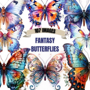 FANTASY BUTTERFLY CLIPART Bundle 107x Png - Aquarell - Ätherisch - Transparent Digitaler Download für kommerzielle Nutzung, Basteln, Dekor und mehr