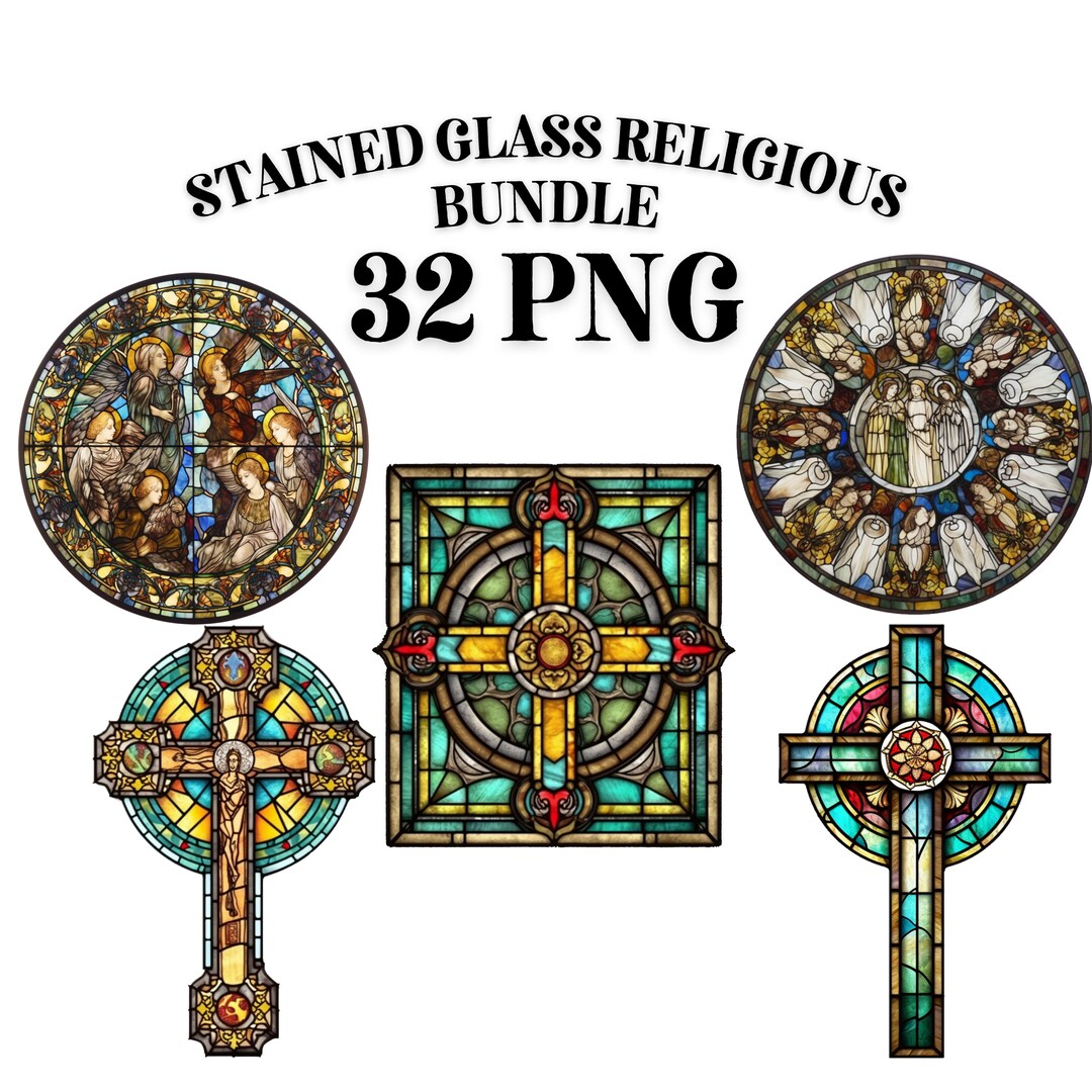 STAINED GLASS RELIGIOUS Clipart Bundle 32x Png - Religion Pngs ...