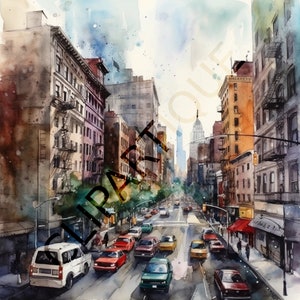 Clipart de ruas da cidade de Nova York - 12 PNGS de alta qualidade - download instantâneo, arte de parede, aquarela, paisagens, uso comercial, natureza, álbum de recortes