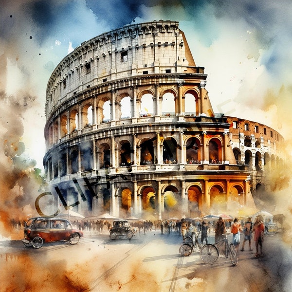 Rome Colosseum Clipart - 15 hoge kwaliteit PNGS - Instant Download, kunst aan de muur, aquarel, landschappen, commercieel gebruik, natuur, Scrapbook, Italië