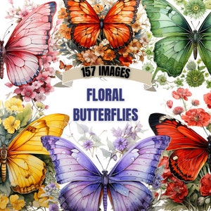 BLUMENSCHMETTERLING CLIPART Bundle 157x Png - Aquarell - Fantasy - Transparent Digitaler Download für kommerzielle Nutzung, Basteln, Dekorieren und mehr