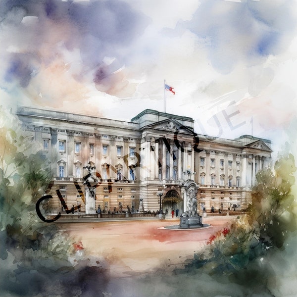 Buckingham Palace Clipart - 12 High Quality PNGS - Instant Download, Wall Art, Watercolor, Landscapes, Commercial Use, Nature, Scrapbook, UK
