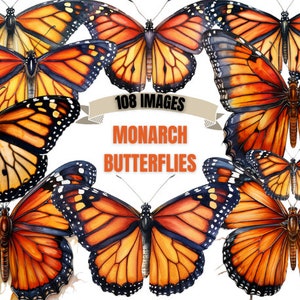 MONARCH BUTTERFLY Clipart Bundle 108x Png - Aquarell - Fantasy - Transparent Digitaler Download für kommerzielle Nutzung, Handwerk, Dekor und mehr