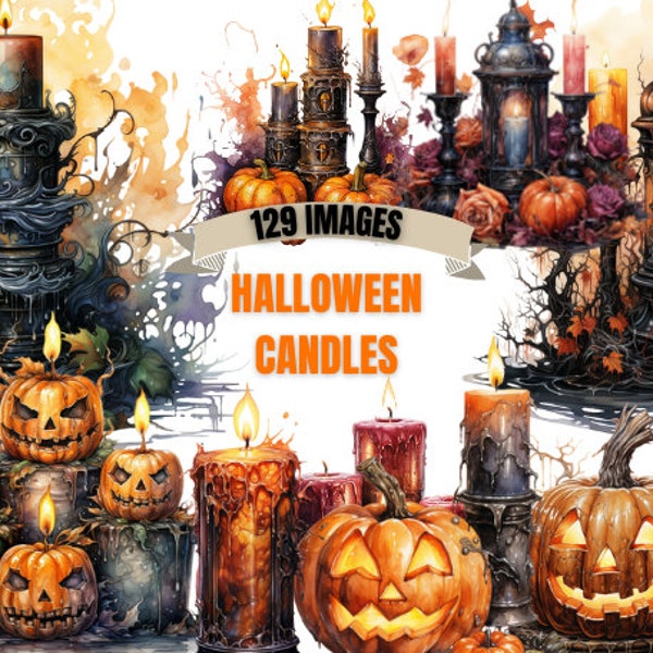 HALLOWEEN CANDLES CLIPART Bundle 129x Png - Watercolor - Fall Autumn Transparent Digital Designs for Commercial Use, Craft, Decor and More