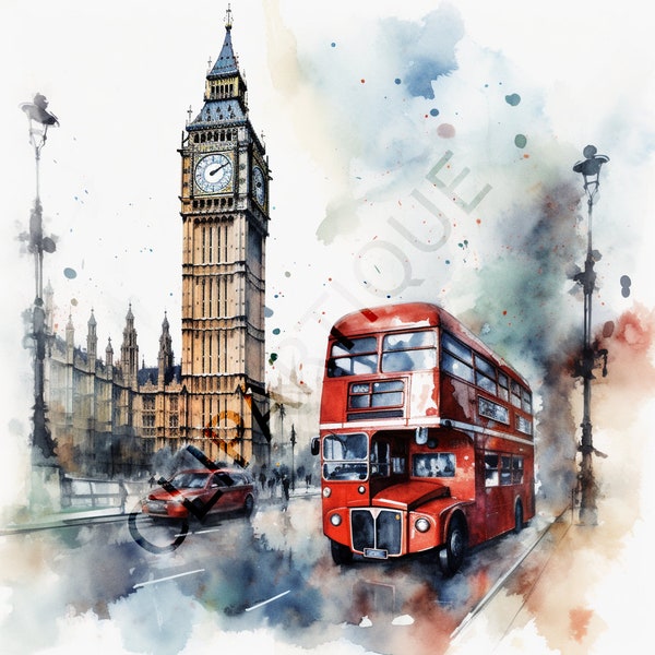 Big Ben Clipart - 17 High Quality PNGS - Instant Download, Wall Art, Watercolor, Landscapes, Commercial Use, Nature, Scrapbook, London