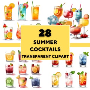 Sommer Cocktails Clipart, Illustration, Scrapbook | Digitaler Download, Transparent PNG | Strand Cocktails, Kunsthandwerk, Kunst, Bar-Menü, lädt ein