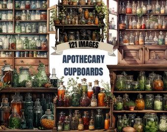 APOTHECARY CUPBOARD CLIPART Bundle 121x Png - Watercolor - Magic Transparent Digital Designs for Commercial Use, Craft, Decor and More!
