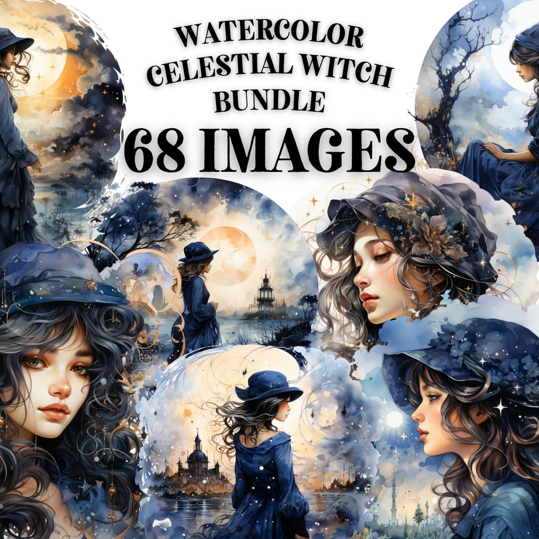 CELESTIAL WITCH CLIPART Bundle 68x Png - Watercolor - Witchy, Fantasy ...