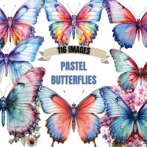 PASTEL SCHMETTERLING CLIPART Bundle 116x Png - Fantasy - Transparent Digitaler Download für Handwerk, Dekoration und mehr