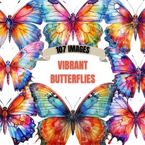VIBRANT BUTTERFLY CLIPART Bundle 107x Png - Aquarell - Fantasy - Transparent Digitaler Download für Handwerk, Dekoration und mehr