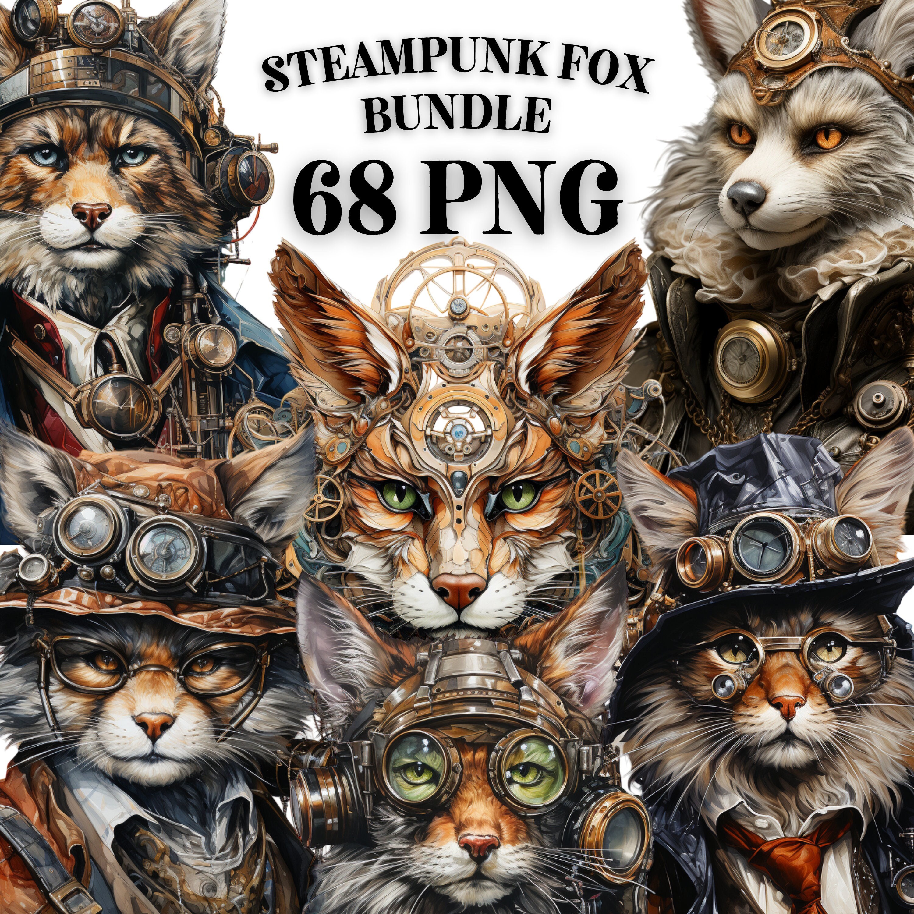 STEAMPUNK FOX CLIPART Bundle 68x Png Watercolor Fantasy - Etsy UK