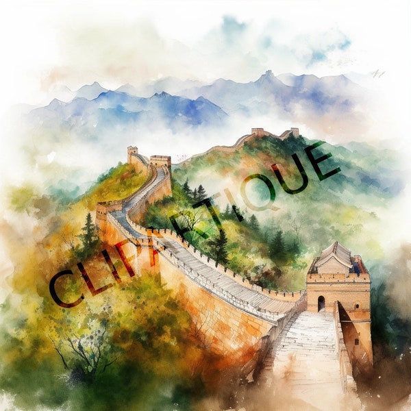 Great Wall Of China Clipart - 12 High Quality PNGS - Instant Download, Wall Art, Watercolor, Landscapes, Commercial Use, Nature, Scrapbook