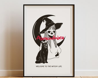 Witch Art Print, Black Cat, Abracadabra (Digital Download)