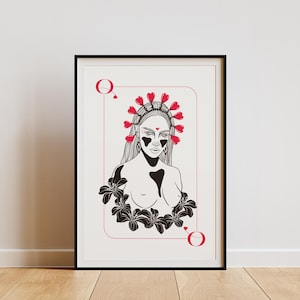 Queen of Hearts Poster, Playing Card Poster, Printable Art, Digital Download, trendy wall art, Digital Poster, Strong Female Poster