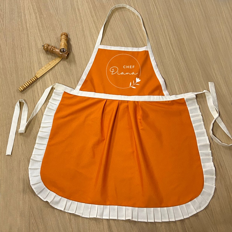 Custom Ruffled Woman Apron, Text Printed Kitchen Apron, Plus Size Apron, Women Apron With Pocket
