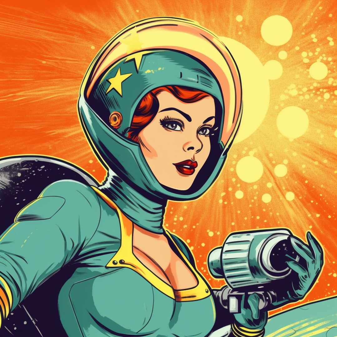 Retro Scifi Heroine 3000x3000px Digital Print Vintage Etsy