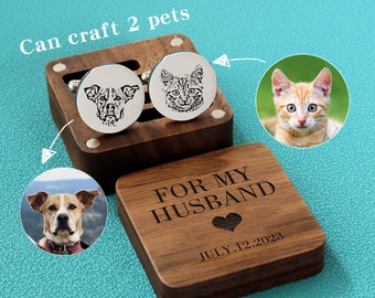 Boutons de manchette personnalisés portrait d'animal de compagnie, personnalisables pour 2 animaux de compagnie, boutons de manchette commémoratifs personnalisés, père de la mariée le jour du mariage, cadeau pour moi