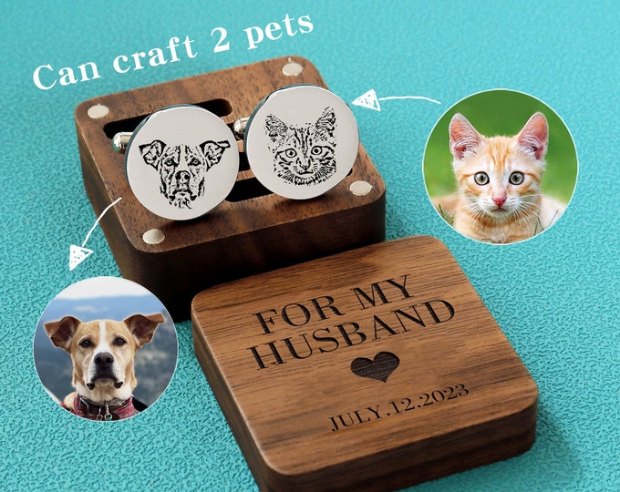 Custom Pet Portrait Cufflinks, Customizable for 2 pets，Personalized Memorial Cuff Links, Father of the bride on Wedding Day, Gift For my Him