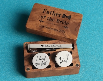 Vater der Braut Geschenk, Vatertagsgeschenk, personalisierte Hochzeit Manschettenknöpfe & Krawattenklammer Set, Vater des Bräutigam Geschenk, benutzerdefinierte Hochzeitstag Geschenke