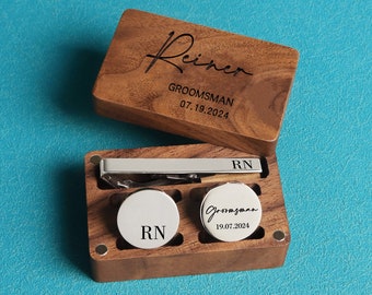 Custom Groomsmen Cufflinks Gift, Personalized Wedding Day Gifts Cuff links for Grooms men Best man Groom, Cuff Links & Tie Clip Set