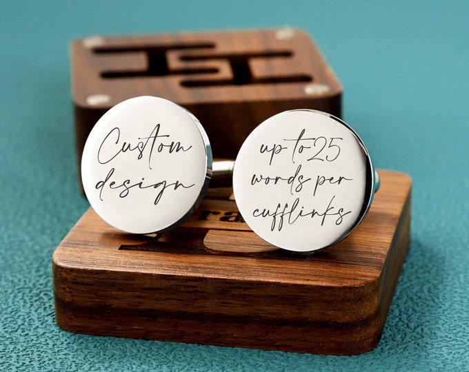 Personalized Custom Cufflinks，Custom any content you want,  Up to 25 words per cuff links, Wedding Cuff links, Birthday anniversary gifts