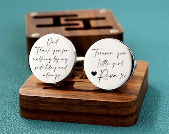 Gemelos personalizados para el padre de la novia, regalo para el Día del Padre, gemelos grabados, regalos de la novia, regalos personalizados para el día de la boda.