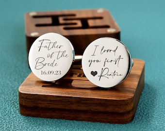 Regalo personalizado para el padre de la novia, gemelos con la frase "Te amé primero", gemelos personalizados, regalo de bodas para papá, regalos para él