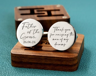 Father of the Groom Gift, Thanks for raising the man of my dreams, Custom Personalized Wedding Cufflinks, Father of the bride gift