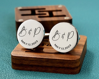 Boutons de manchette de mariage personnalisés - boîte-cadeau gravée en option, cadeau de boutons de manchette de jour de mariage pour le père du marié père du marié, cadeau d'anniversaire