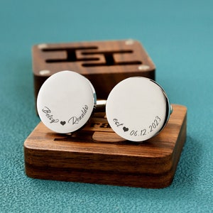 Gemelos de nombres y fechas grabados personalizados, gemelos de regalo de boda de novia a novio, gemelos iniciales personalizados, gemelos de aniversario